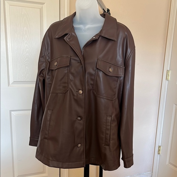 Stoosh Brown Faux Leather Brown Women's Jacket Shacket - Picture 1 of 13